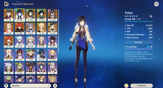 EU AR55 | 5 stars*11 YELAN | XIAO | LYNEY | CYNO | YOIMIYA | VENTI | NAVIA | MAVUIKA | KEQING(C1) | DILUC | SKYWARD SPINE + lots of 4* characters and weapons