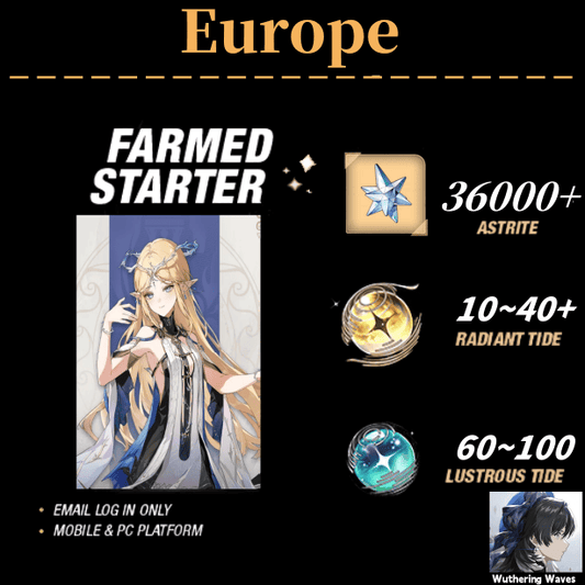 EU server|Cartethyia++36000 Astrite|60+Lustrous Tide|Radiant Tide:10+|outlook mailbox|safe and stable|0-20 weapons|Wuthering Waves Resource Account Starter All Server