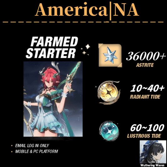 America/NA server|Ciaccona+36000 Astrite|60+Lustrous Tide|Radiant Tide:10+|outlook mailbox|safe and stable|0-20 weapons|Wuthering Waves Resource Account Starter All Server