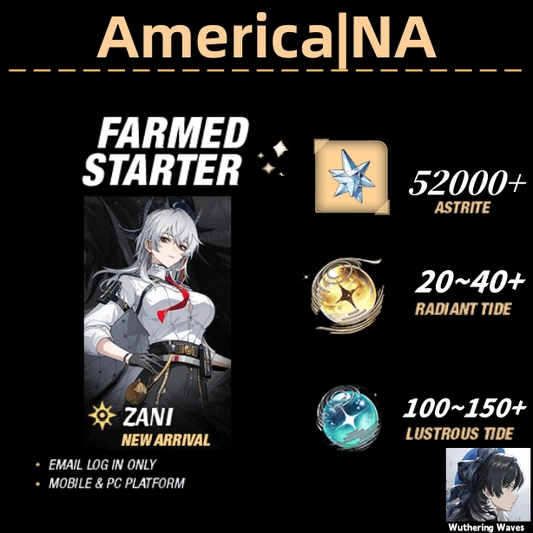 America/NA server|Zani+52000 Astrite|100+Lustrous Tide|Radiant Tide:20+|outlook mailbox|safe and stable|0-20 weapons|Wuthering Waves Resource Account Starter All Server