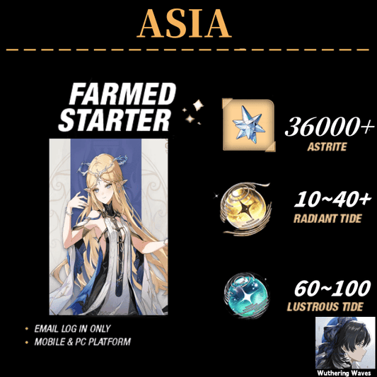 ASIA server|Cartethyia++36000 Astrite|60+Lustrous Tide|Radiant Tide：10+|outlook mailbox|safe and stable|0-20 weapons|Wuthering Waves Resource Account Starter All Server