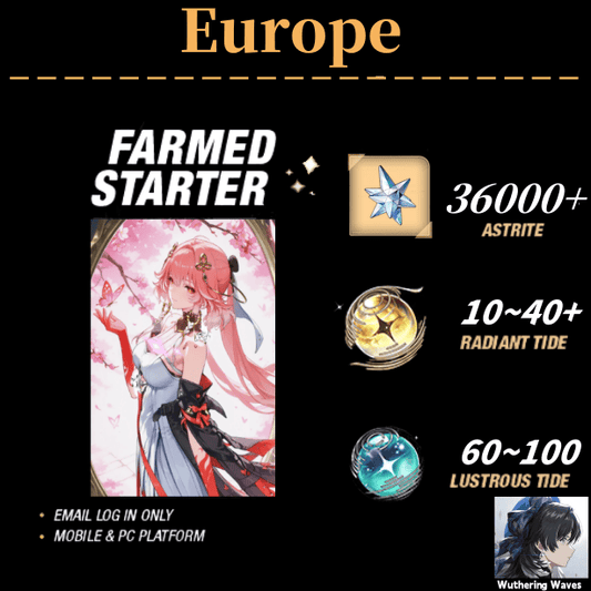 EU server|ChangLi+36000 Astrite|60+Lustrous Tide|Radiant Tide：10+|outlook mailbox|safe and stable|0-20 weapons|Wuthering Waves Resource Account Starter All Server