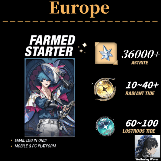 EU server|Brant++36000 Astrite|60+Lustrous Tide|Radiant Tide：10+|outlook mailbox|safe and stable|0-20 weapons|Wuthering Waves Resource Account Starter All Server