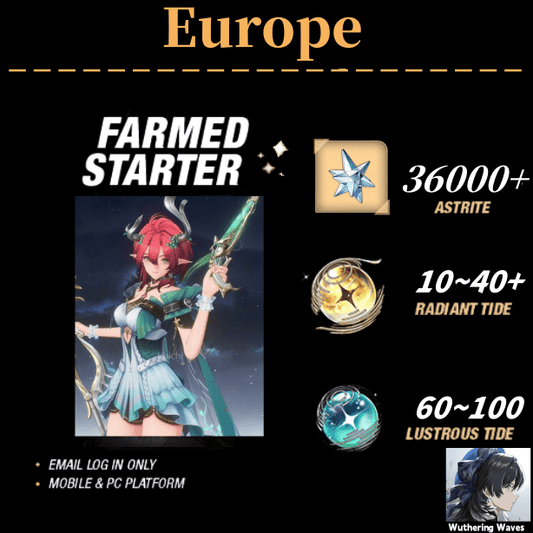 EU server|Ciaccona+36000 Astrite|60+Lustrous Tide|Radiant Tide：10+|outlook mailbox|safe and stable|0-20 weapons|Wuthering Waves Resource Account Starter All Server
