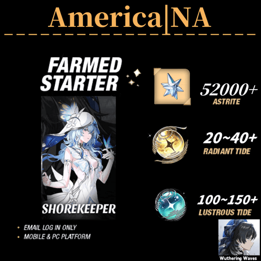 America/NA server|The Shorekeeper+52000 Astrite|100+Lustrous Tide|Radiant Tide：20+|outlook mailbox|safe and stable|0-20 weapons|Wuthering Waves Resource Account Starter All Server