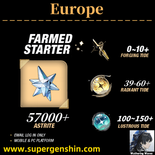 EU server|57000+ Astrite|95+Lustrous Tide|Radiant Tide：39+|outlook mailbox|safe and stable|0-20 weapons|Wuthering Waves Resource Account Starter All Server