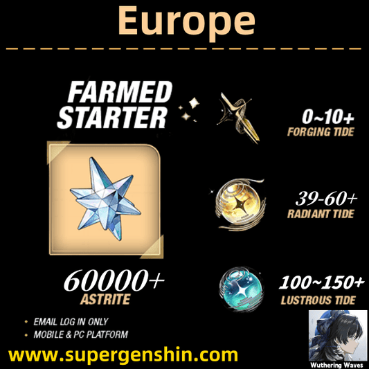 EU server|60000+ Astrite|95+Lustrous Tide|Radiant Tide：39+|outlook mailbox|safe and stable|0-20 weapons|Wuthering Waves Resource Account Starter All Server
